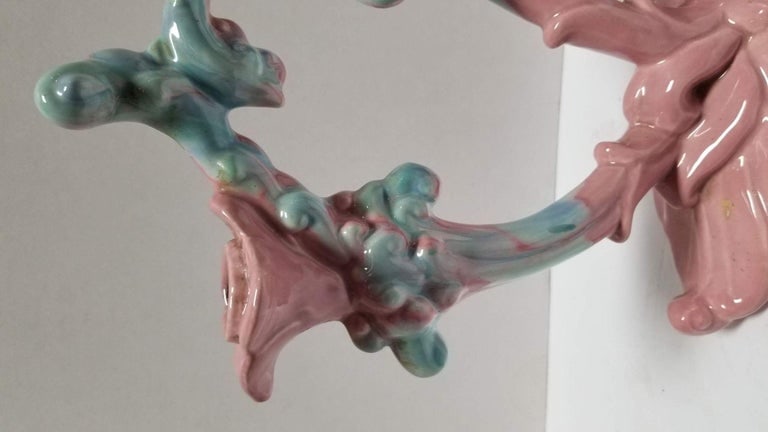 Royal Haeger Mauve Agate Pink/Blue Marble Glaze Twin Stalk Candlestick Holder - 4