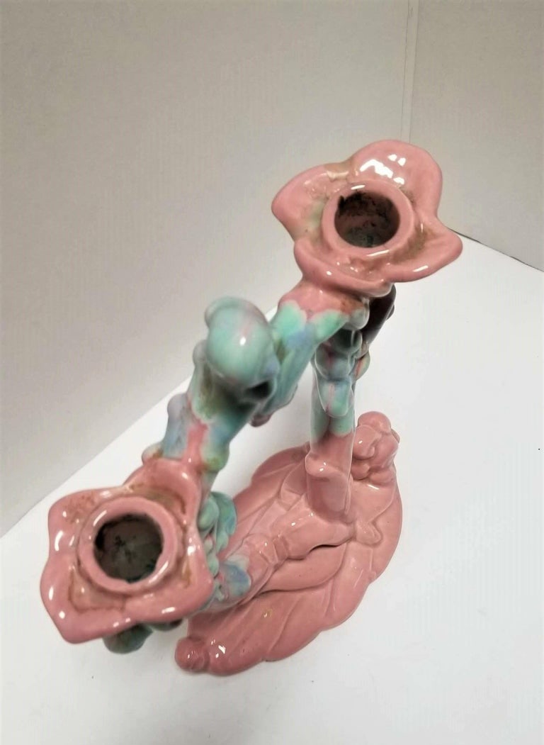 Royal Haeger Mauve Agate Pink/Blue Marble Glaze Twin Stalk Candlestick Holder - 5