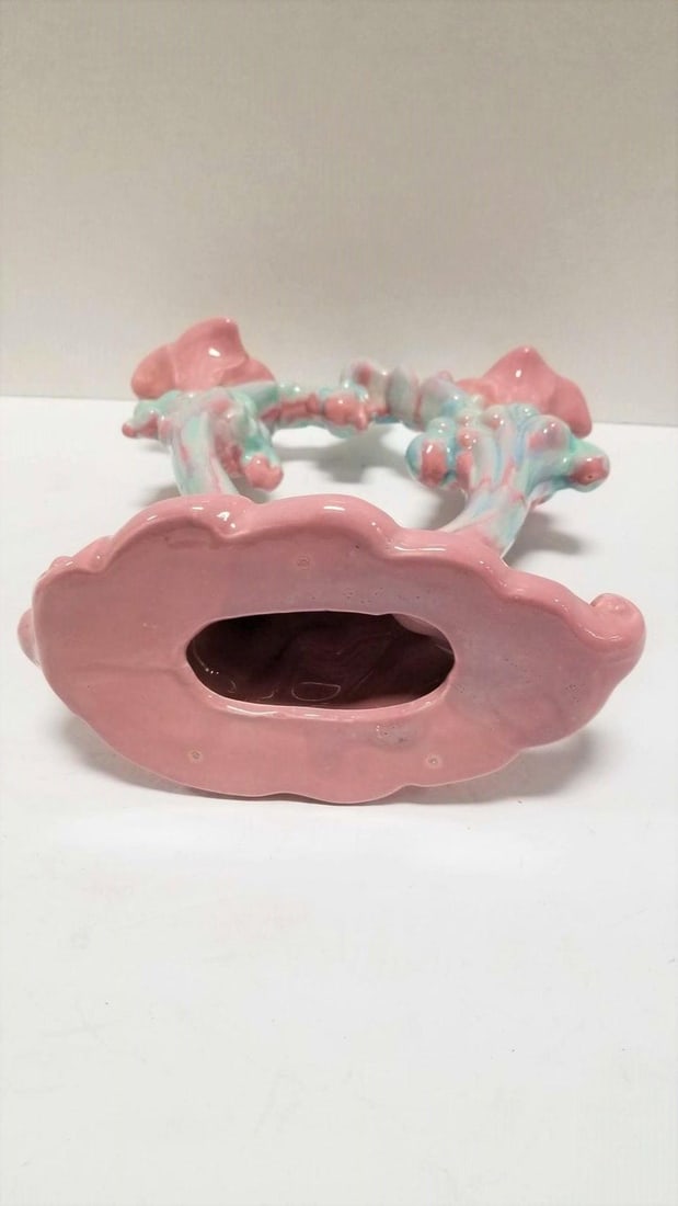 Royal Haeger Mauve Agate Pink/Blue Marble Glaze Twin Stalk Candlestick Holder - 7