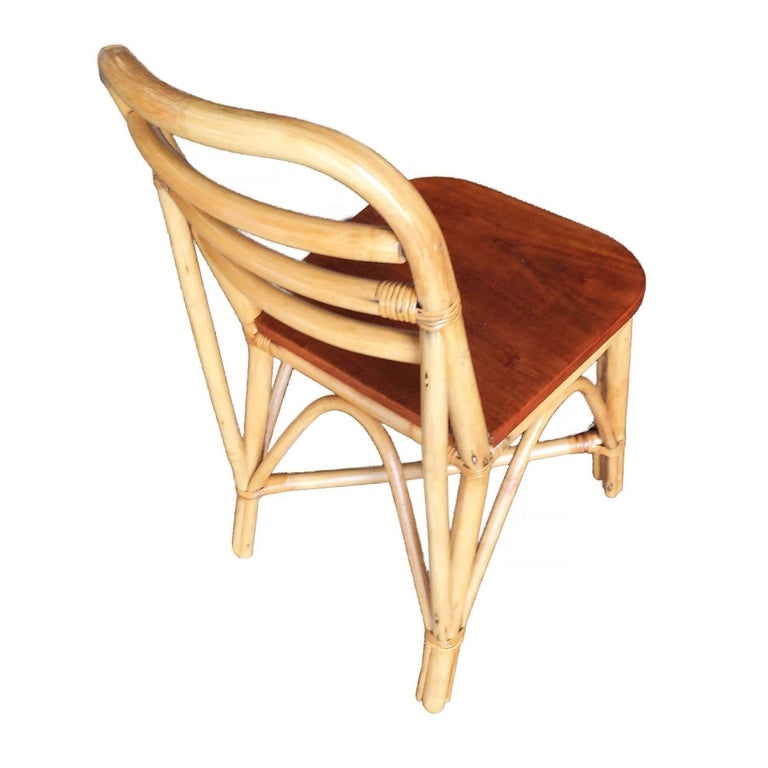 Restored Midcentury Rattan Dining Side Chair with Mahogany Seat, Set of Six - 6