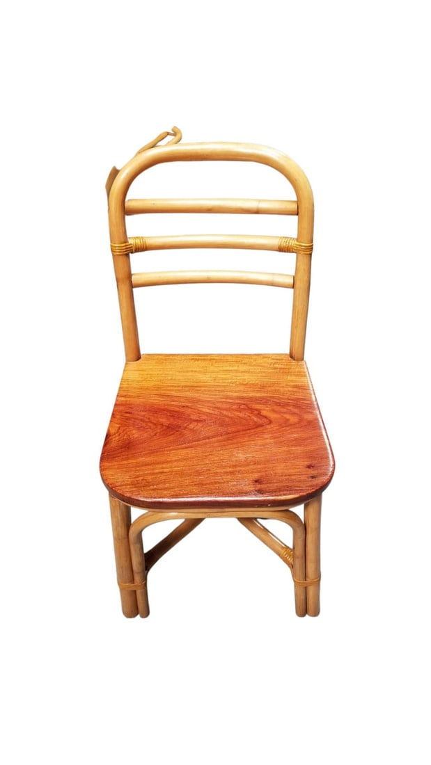 Restored Midcentury Rattan Dining Side Chair with Mahogany Seat, Set of Six - 9