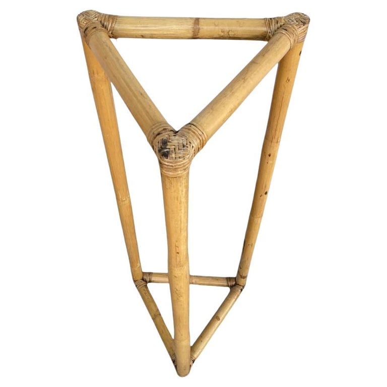 Restored 3-Point Rattan Single-Strand Plant Stand - 2