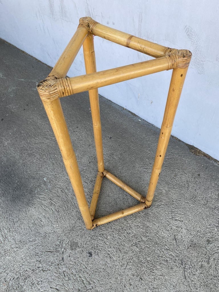 Restored 3-Point Rattan Single-Strand Plant Stand - 3