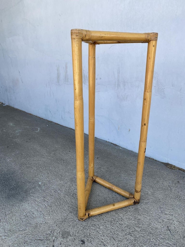 Restored 3-Point Rattan Single-Strand Plant Stand - 4
