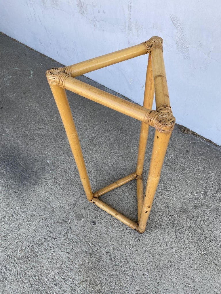 Restored 3-Point Rattan Single-Strand Plant Stand - 6