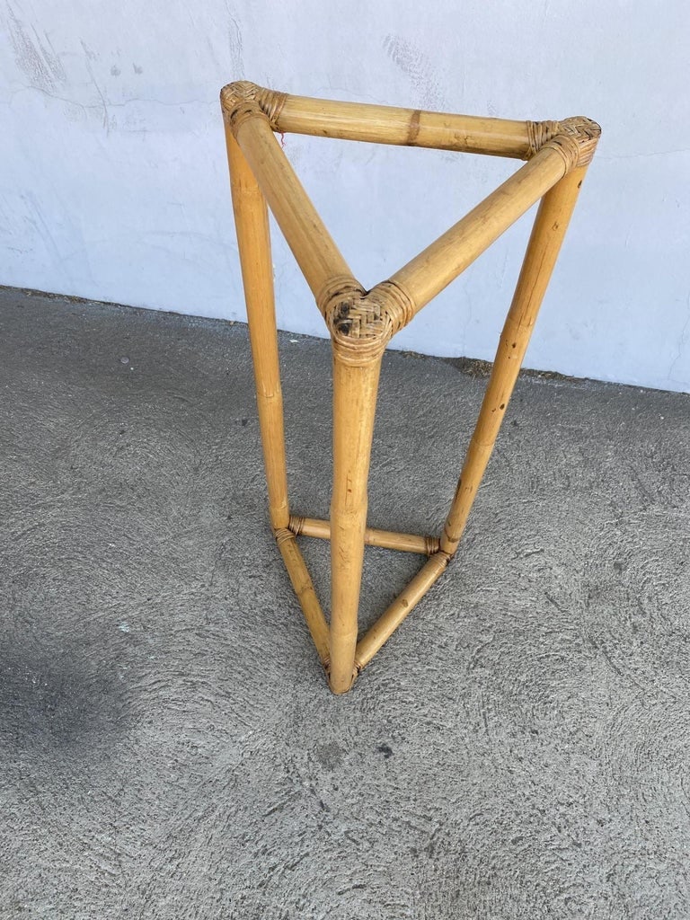 Restored 3-Point Rattan Single-Strand Plant Stand - 8