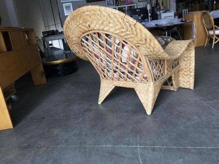 Restored Woven Wicker "Peacock" Throne Lounge Chair w/ Matching Ottoman - 10
