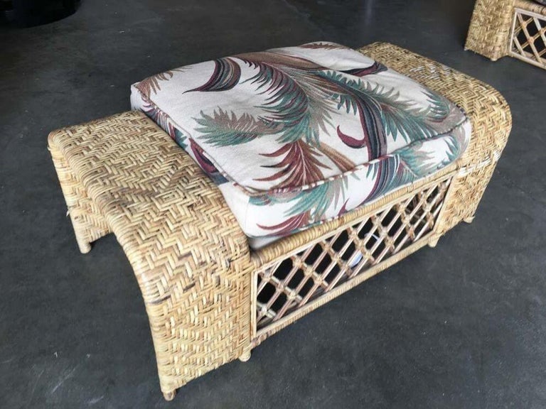 Restored Woven Wicker "Peacock" Throne Lounge Chair w/ Matching Ottoman - 13