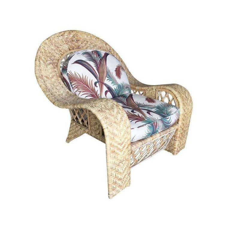 Restored Woven Wicker "Peacock" Throne Lounge Chair w/ Matching Ottoman - 3