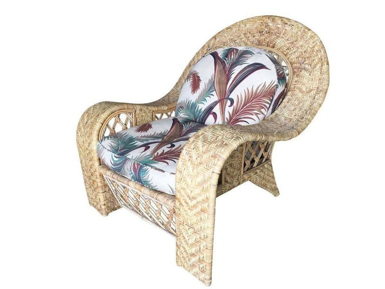 Restored Woven Wicker "Peacock" Throne Lounge Chair w/ Matching Ottoman - 4