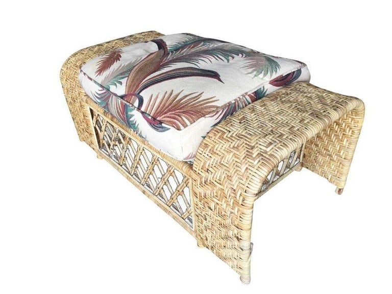 Restored Woven Wicker "Peacock" Throne Lounge Chair w/ Matching Ottoman - 5
