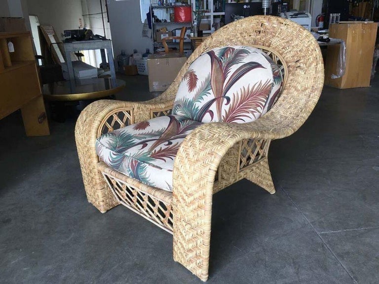 Restored Woven Wicker "Peacock" Throne Lounge Chair w/ Matching Ottoman - 6