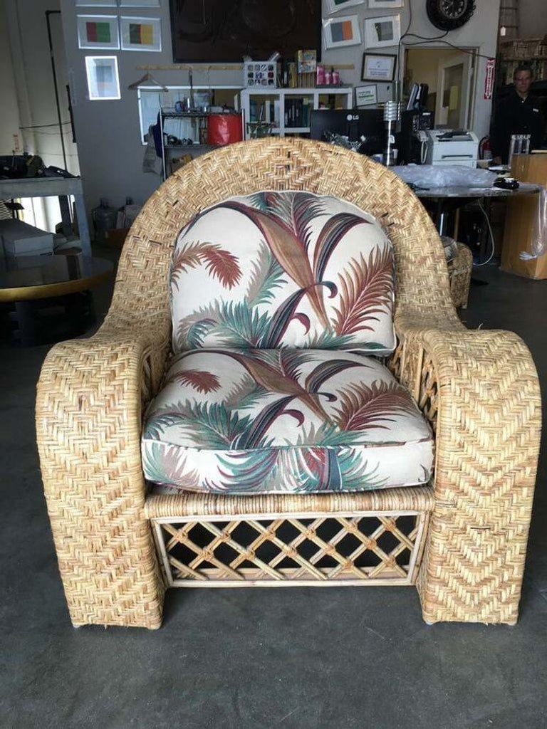 Restored Woven Wicker "Peacock" Throne Lounge Chair w/ Matching Ottoman - 7