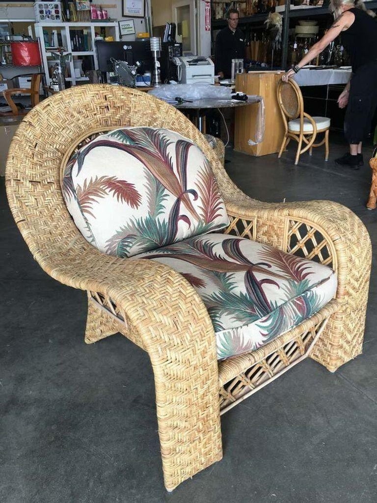 Restored Woven Wicker "Peacock" Throne Lounge Chair w/ Matching Ottoman - 8