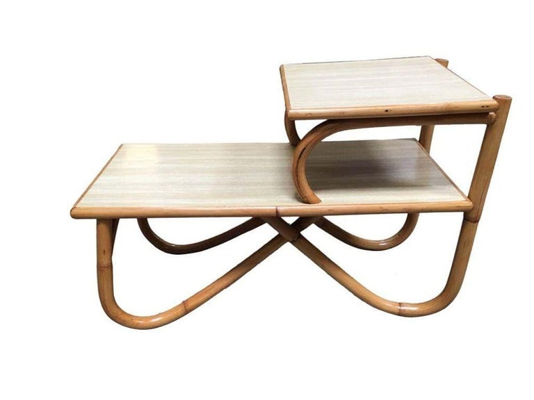 Restored Arch Leg Two-Tier Rattan Side Lamp Table - 3