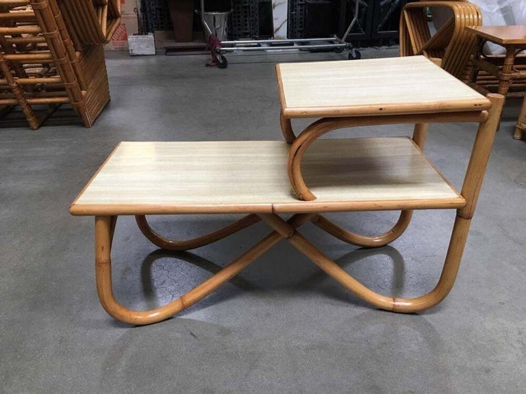 Restored Arch Leg Two-Tier Rattan Side Lamp Table - 5