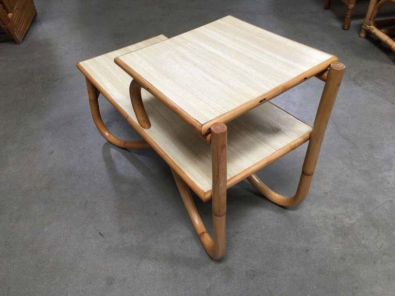 Restored Arch Leg Two-Tier Rattan Side Lamp Table - 6