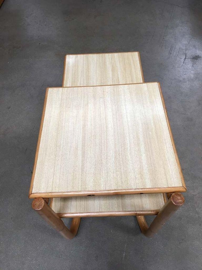 Restored Arch Leg Two-Tier Rattan Side Lamp Table - 7