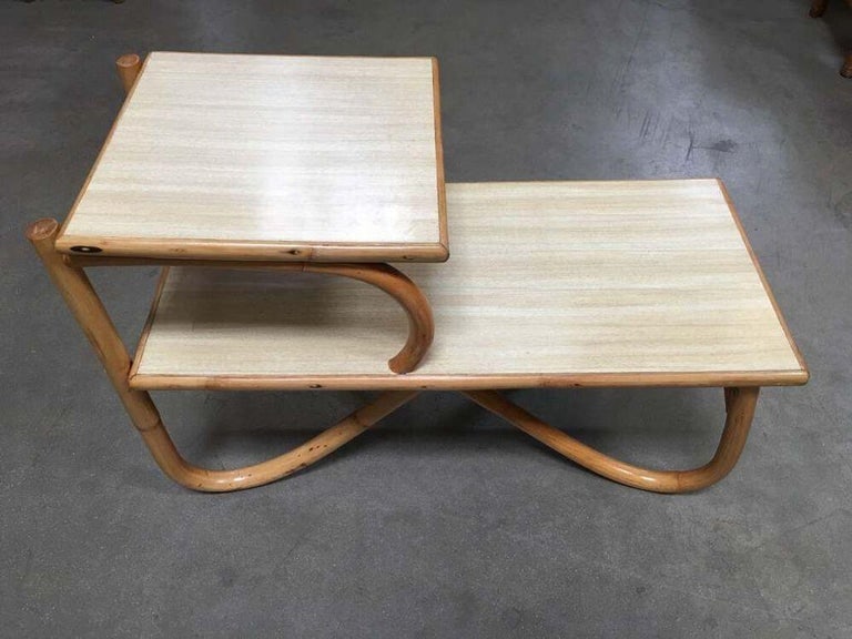 Restored Arch Leg Two-Tier Rattan Side Lamp Table - 8