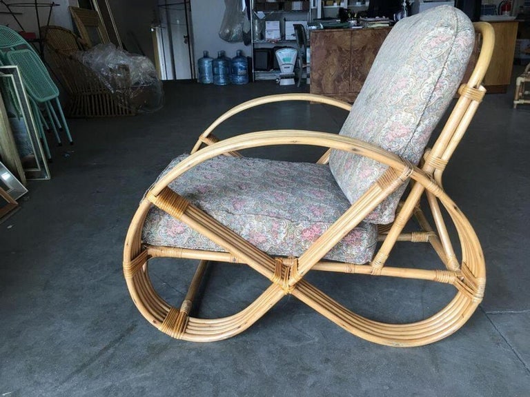 Restored Five-Strand Round Full Pretzel Rattan Lounge Chair - 6