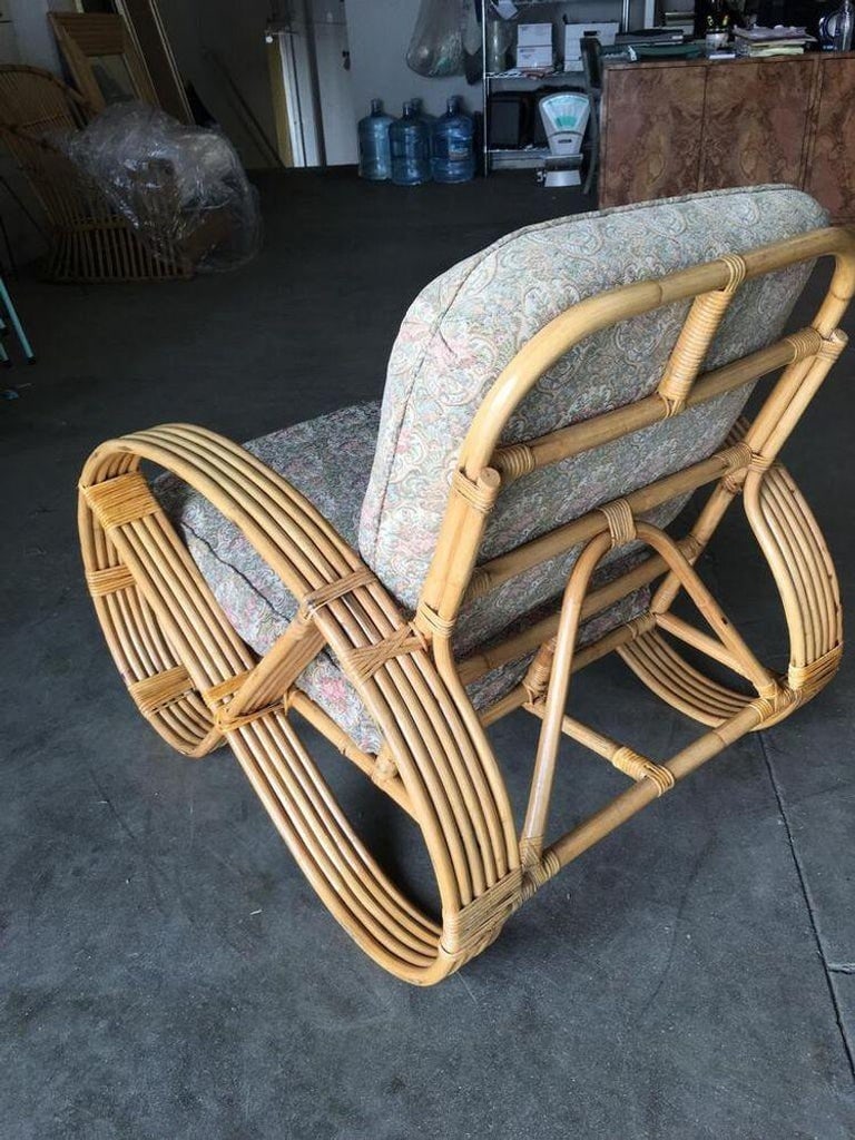 Restored Five-Strand Round Full Pretzel Rattan Lounge Chair - 7