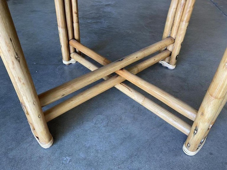 Restored Circular Rattan Side Coffee Table With Koa Wood Top - 7