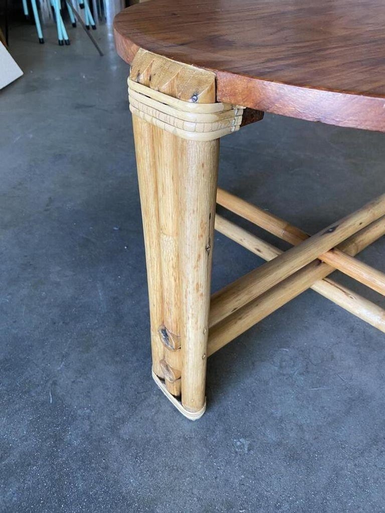 Restored Circular Rattan Side Coffee Table With Koa Wood Top - 9
