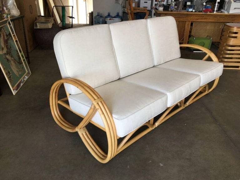 Restored Three-strand 3/4 Pretzel Arm Rattan 3-Seater Sofa - 10