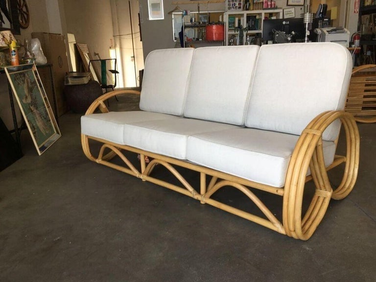 Restored Three-strand 3/4 Pretzel Arm Rattan 3-Seater Sofa - 8