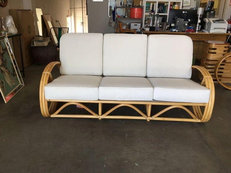 Restored Three-strand 3/4 Pretzel Arm Rattan 3-Seater Sofa - 9