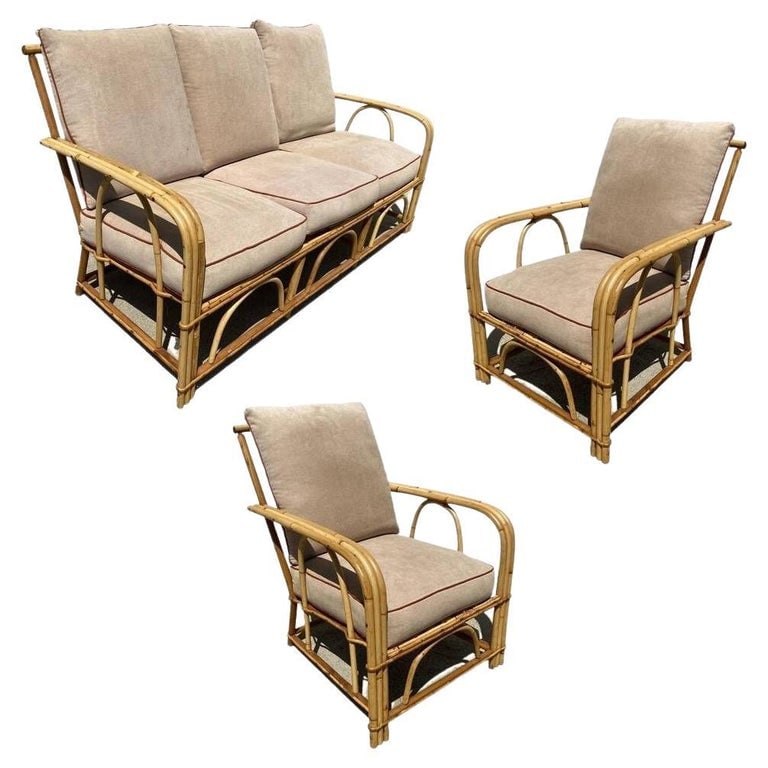 Restored "1949er" Rattan Sofa & Lounge Set by Heywood Wakefield (1 of 11)