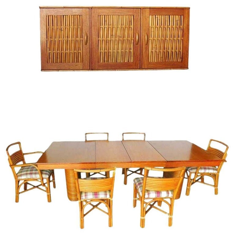 Restored Rattan & Mahogany Table/Chairs Dining Set with Sideboard (1 of 10)