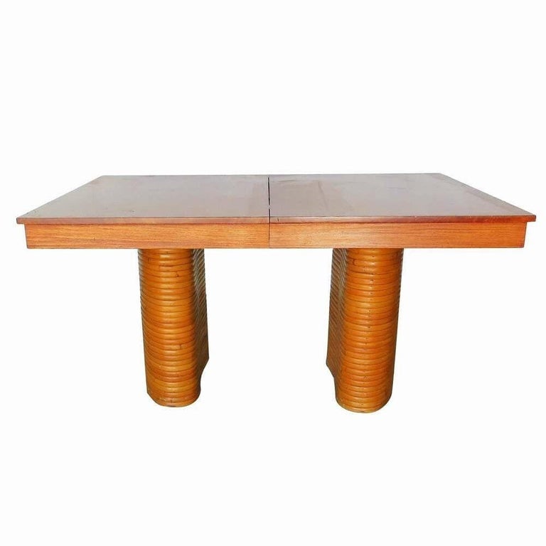 Restored Rattan & Mahogany Table/Chairs Dining Set with Sideboard - 4