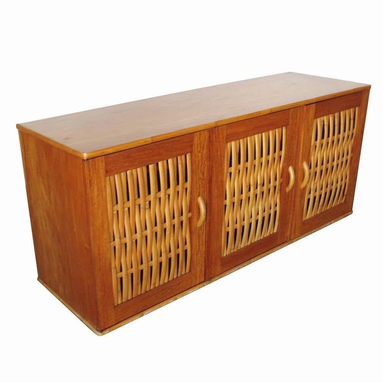 Restored Rattan & Mahogany Table/Chairs Dining Set with Sideboard - 6