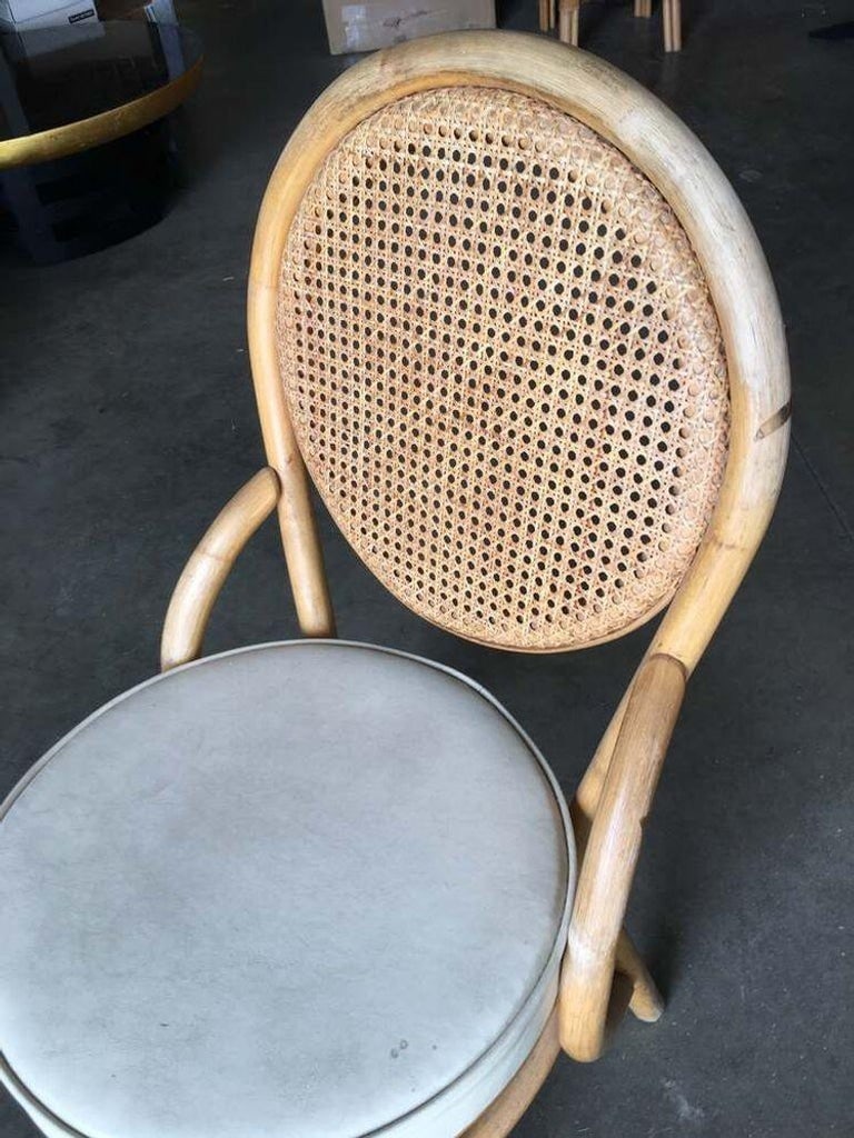 Restored Rattan Dining Side Chair w/ Round Wicker Seat, Set of Six - 7