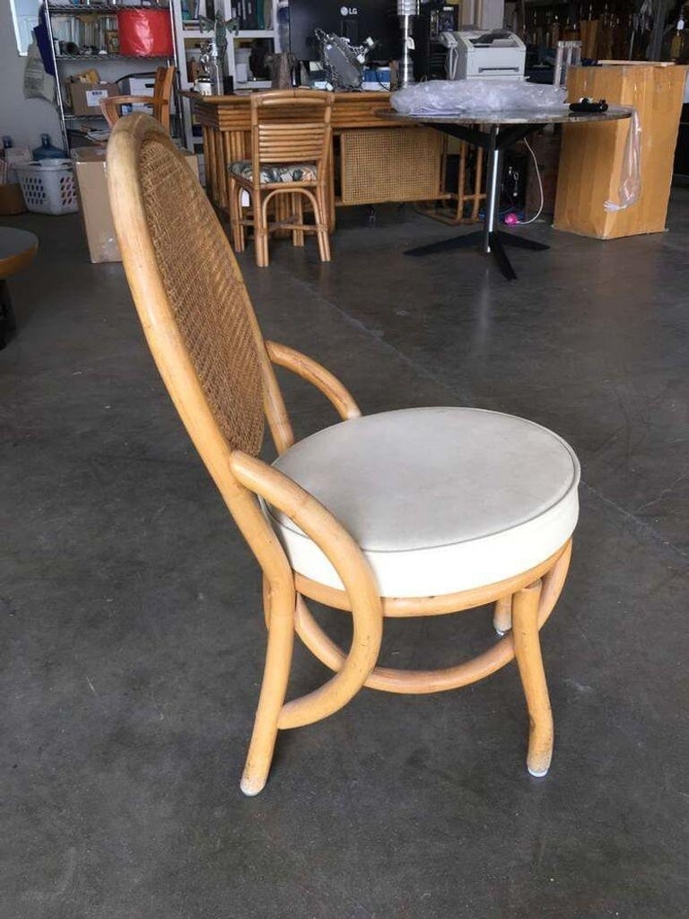 Restored Rattan Dining Side Chair w/ Round Wicker Seat, Set of Six - 9