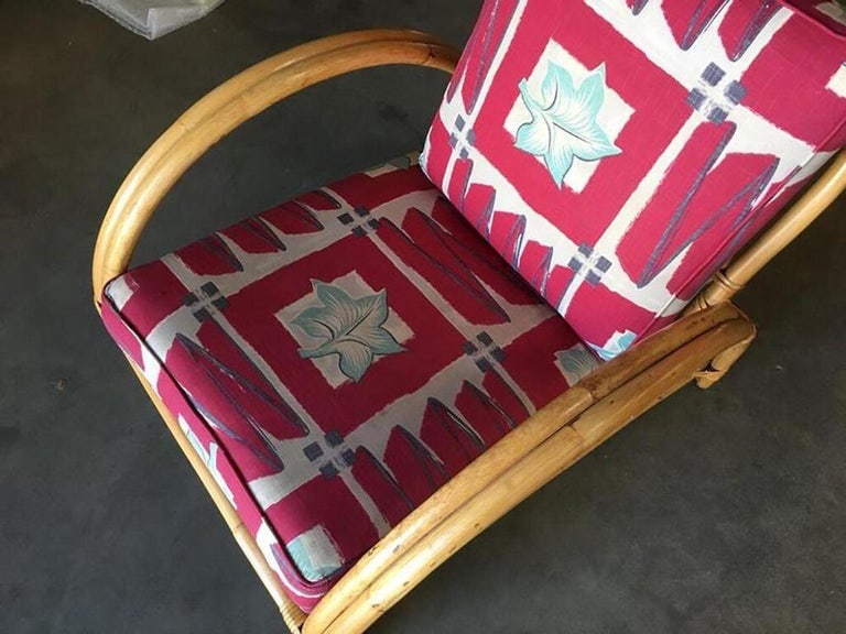 Restored Arch Deluxe Rattan Lounge Chair with Bark Cloth Cushions - 10