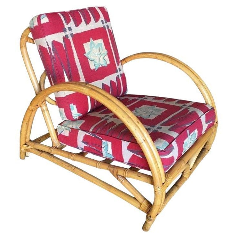 Restored Arch Deluxe Rattan Lounge Chair with Bark Cloth Cushions (1 of 10)