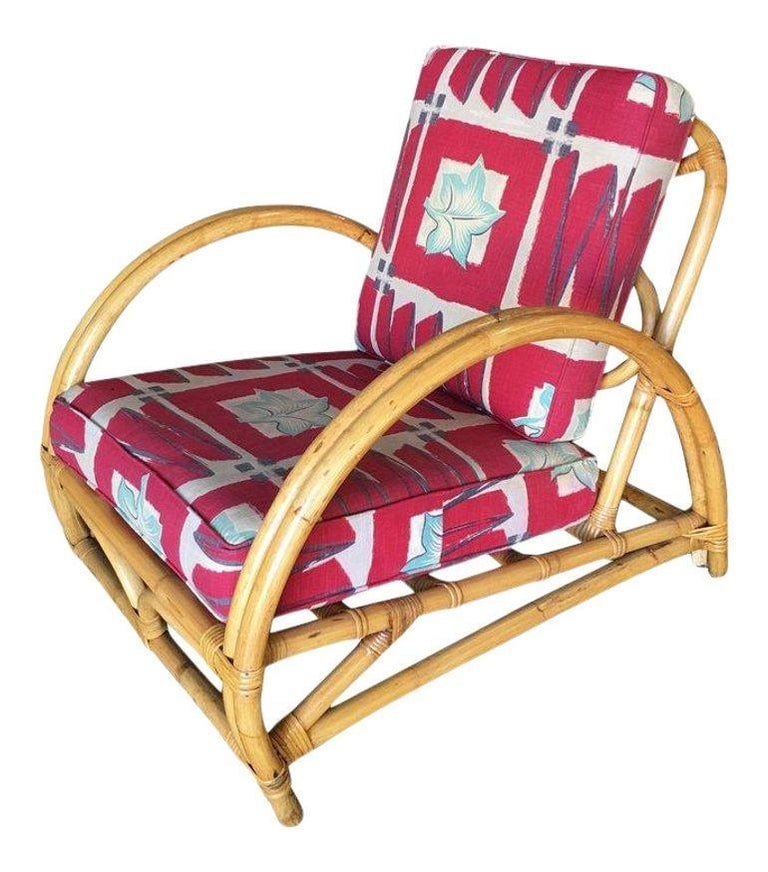 Restored Arch Deluxe Rattan Lounge Chair with Bark Cloth Cushions - 3
