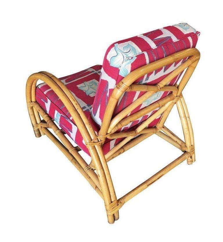 Restored Arch Deluxe Rattan Lounge Chair with Bark Cloth Cushions - 4