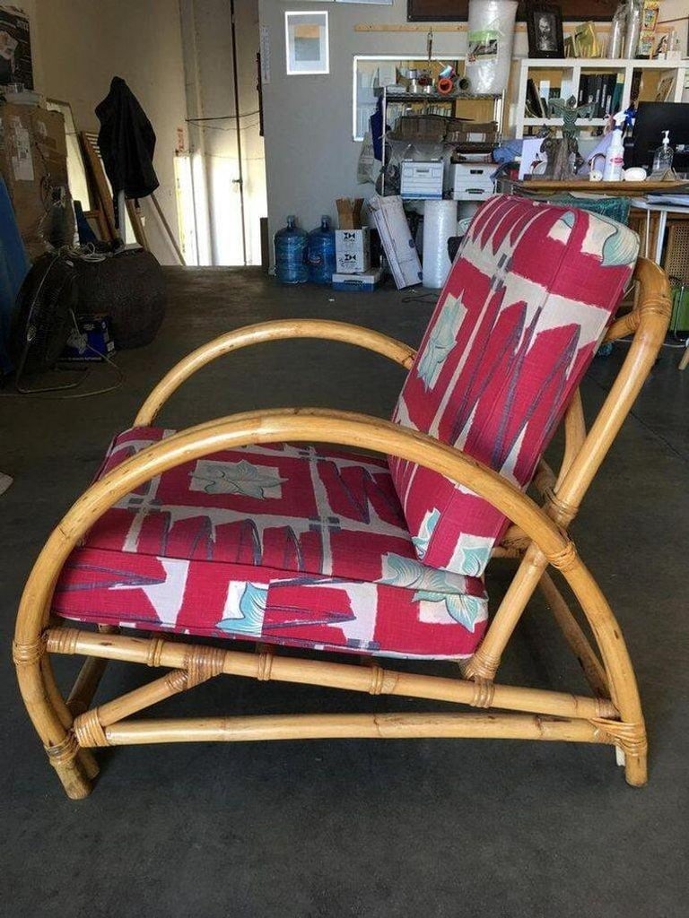 Restored Arch Deluxe Rattan Lounge Chair with Bark Cloth Cushions - 8