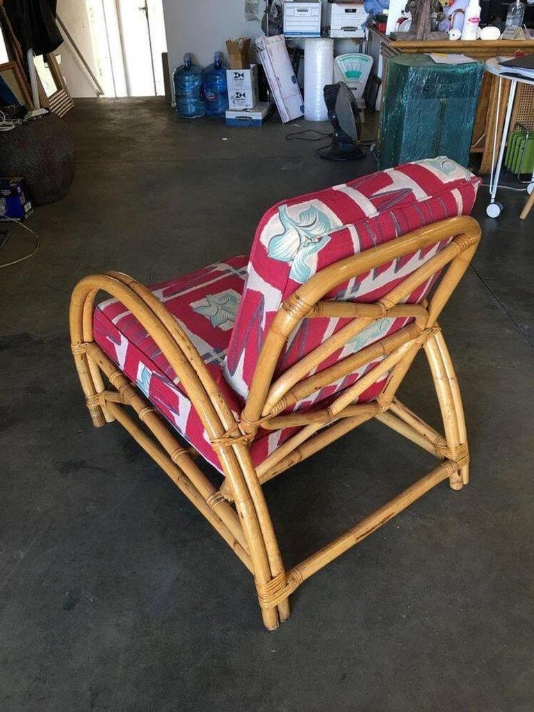 Restored Arch Deluxe Rattan Lounge Chair with Bark Cloth Cushions - 9