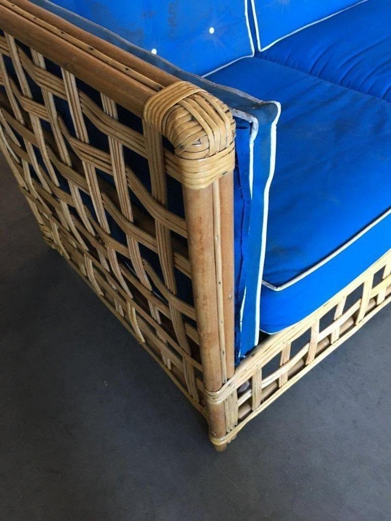 Restored Milo Baughman Style Stick Reed Rattan Cubists Sofa - 10