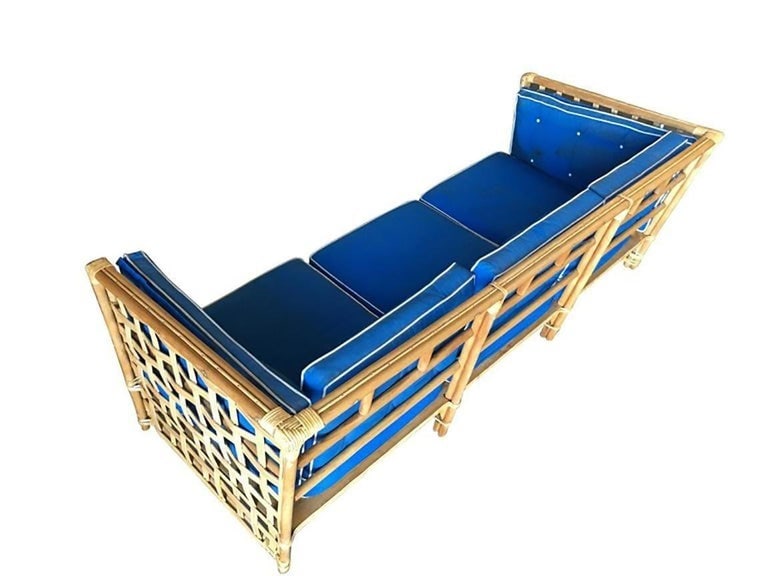 Restored Milo Baughman Style Stick Reed Rattan Cubists Sofa - 3
