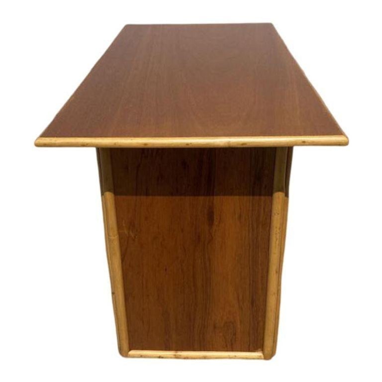 Restored Post-War Hawaiian Koa Wood Desk W/ Rattan Border - 8