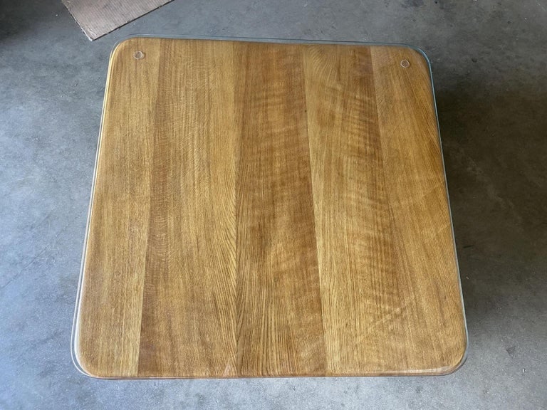 Restored Stacked Slat Rattan Coffee Table W/ Mahogany & Glass Top - 8