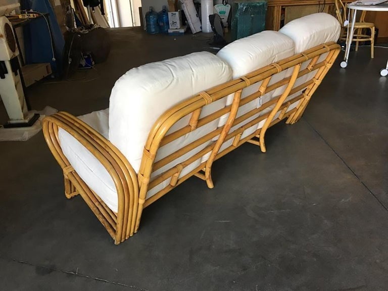 Restored Quad Pole "R" Arm 3 Seat Rattan Sofa - 6