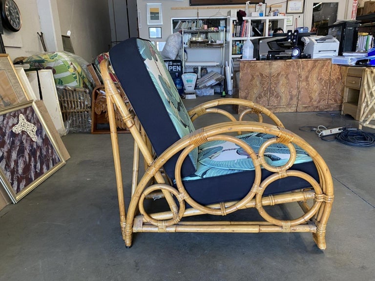 Restored 3-Strand "Circles and Speed" Rattan Settee, Lounge Chair & Ottoman - 8