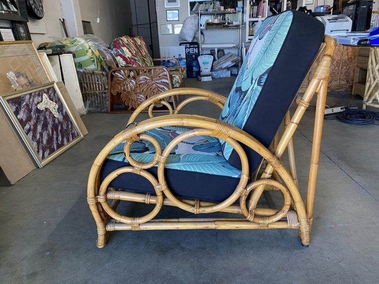Restored 3-Strand "Circles and Speed" Rattan Settee, Lounge Chair & Ottoman - 9