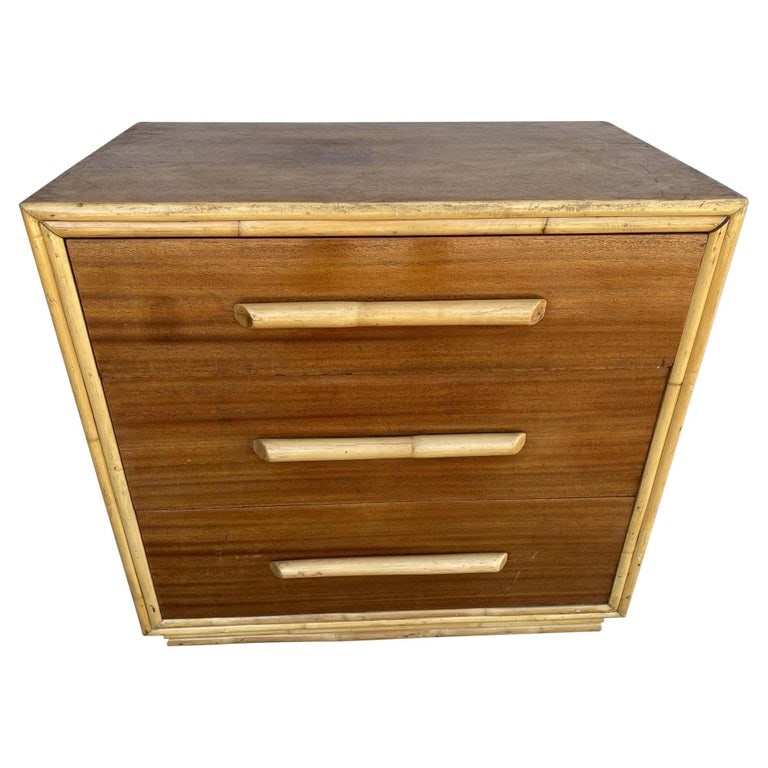 Restored Mahogany Lowboy Dresser Nightstand W/ Rattan Accents - 2